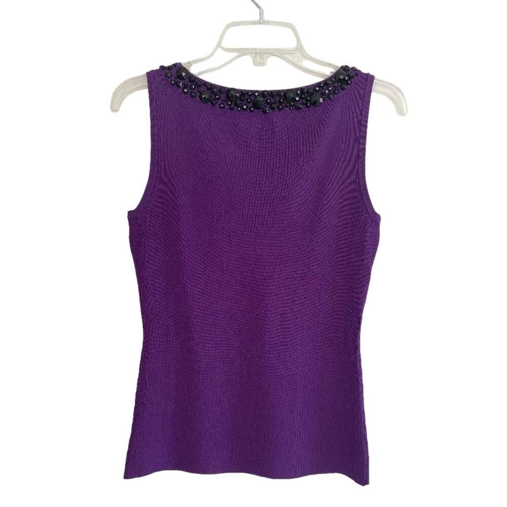INC International Concepts Purple Beaded V Neck Sleeveless Knit Top Women's M - Picture 4 of 6